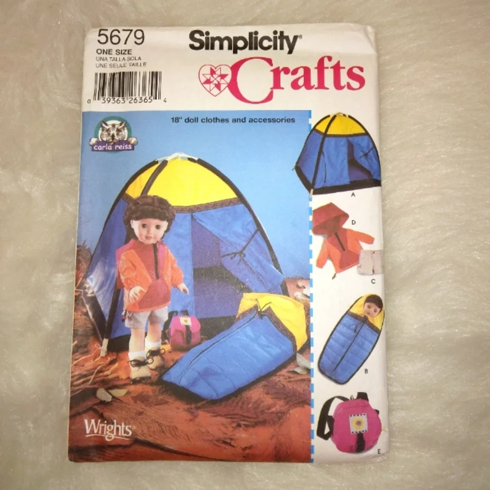 SIMPLICITY 5679 American Girl Doll sized tent sleeping bag backpack coat…